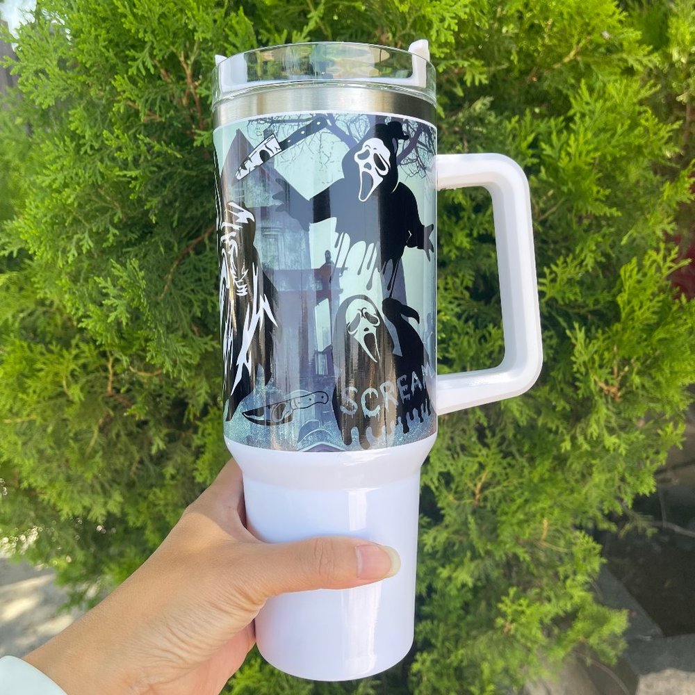 Gift Halloween Ghostface Scream 40oz Tumbler/Water bottle 40 oz Mug Horror tumbl - Picture 3 of 7